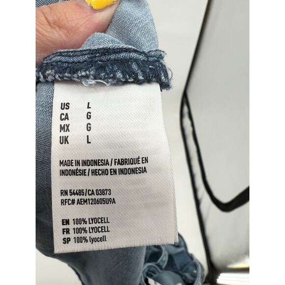 American eagle chambray blue high neck shift dress front pockets size large - Picture 9 of 10